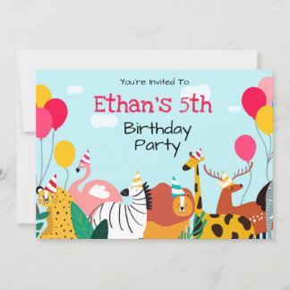 Kinderparteitag Einladung Tiere Ballons