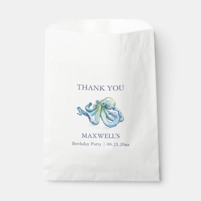 Kinderparty bevorzugt nautischen blauen Oktopus Geschenktütchen (Vorderseite)