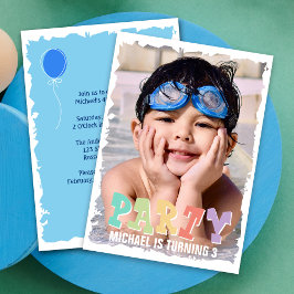 Kinderparty mit Niedlichem Foto Blue Birthday Einladung