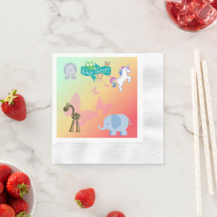 Kinderparty-Szene mit Kreaturen und Schmetterlinge Serviette