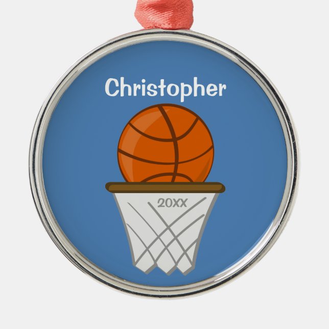 Kinderpersonalisierte Basketball-Blau-Verzierung Ornament Aus Metall (Vorne)