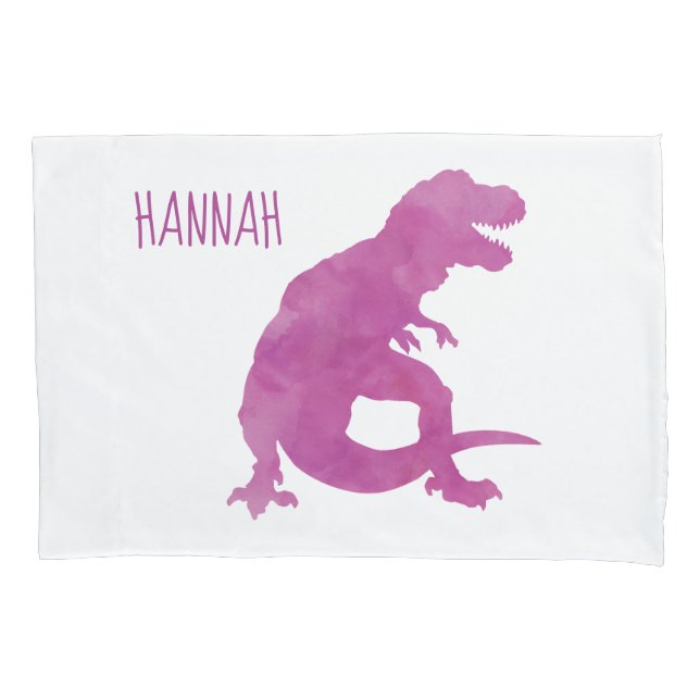 Kinderpersonalisierte Dinosaurier-Silhouette-lila Kissenbezug (Vorderseite)