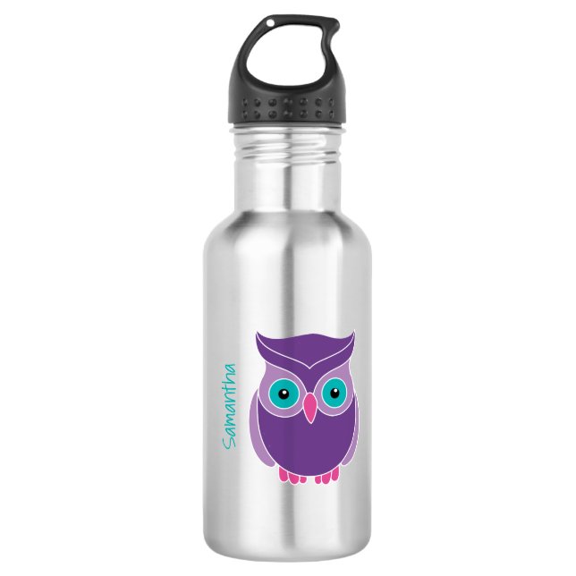 Kinderpersonalisierte lila aquamarine niedliche edelstahlflasche (Vorderseite)