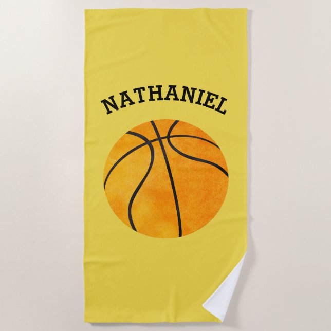 Kinderpersonalisierter Basketball trägt orange Strandtuch (Vorderseite)