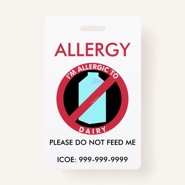 Kinderpersonalisierter Molkereiallergie-Notfall Ausweis (Vorderseite)