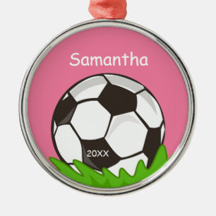 Kinderpersonalisiertes Fußball-Ball-Rosa Silbernes Ornament