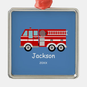 Kinderpersonalisiertes rotes Feuer-LKW-Weihnachten Ornament Aus Metall
