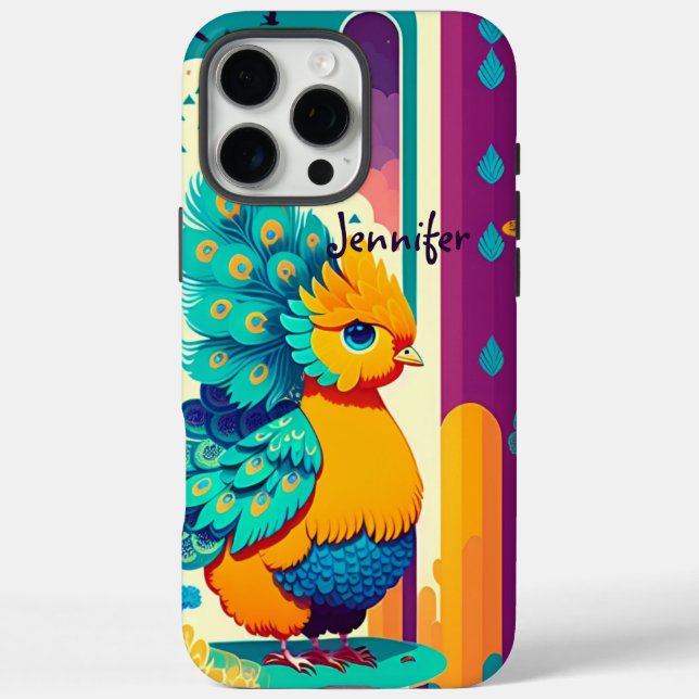Kinderpfauendesign mit individuelle Name iPhone 16 Pro Max Hülle (Rückseite)