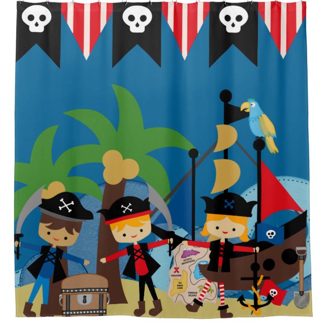 Kinderpiraten-Schiff und Piraten Duschvorhang (Vorderseite)