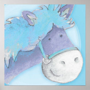 Kinderpony-Kunst Babyblaues Quadrat Poster Druck