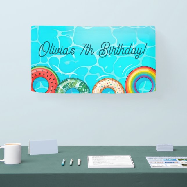 Kinderpoolparty - Farbige Schwimmringe Banner (Messe)