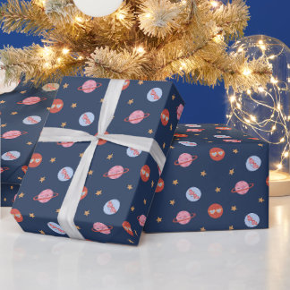 Kinderraum-Mini-Muster mit Planeten und Sternen Geschenkpapier