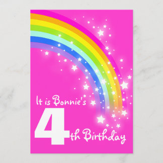 Kinderregenbogen 4. Geburtstag rosa Geburtstag ein Einladung