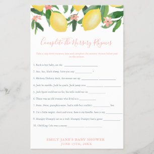 Kinderreim Mädchen Zitronen Babyshower-Spielkarte Flyer