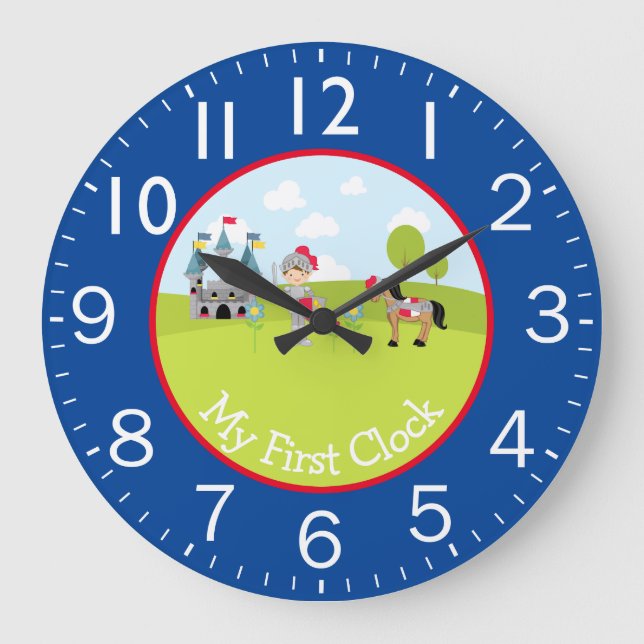 KinderRitter mit Pferd und Schloss mein erster Große Wanduhr (Vorderseite)