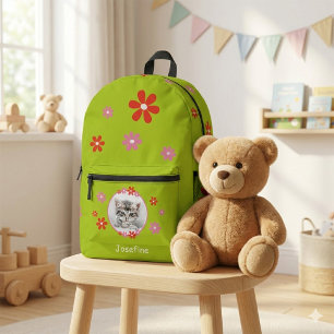 Kinderrucksack grün mit Foto - Blumen - rosa rot Bedruckter Rucksack