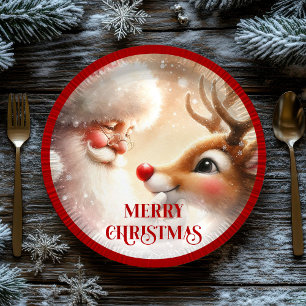 Kinders Weihnachtsplatten mit Santa und Rotnase Ru Pappteller