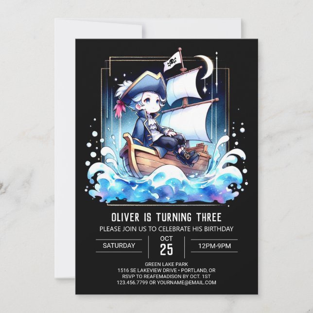 Kinderschiff Pirate zum Geburtstag Einladung (Vorderseite)