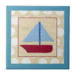 Kinderschiff von Chariklia Zarris Fliese<br><div class="desc">Chariklia Zarris schuf diesen Druck eines Kinderseglers. Ein kariertes Muster blaues Segel mit einem roten Rumpf komplettiert das Paket. Wenn Sie ein spezielles Kinderzimmer für Ihr Kind suchen,  dann ist es das Richtige für Sie!</div>