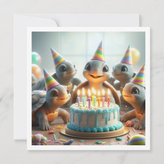 Kinderschildkröten feiern Geburtstag mit Kuchen & Einladung