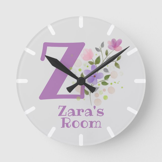 Kinderschlafzimmeruhr mit Name & Anfangsbuchstabe Runde Wanduhr (Vorderseite)
