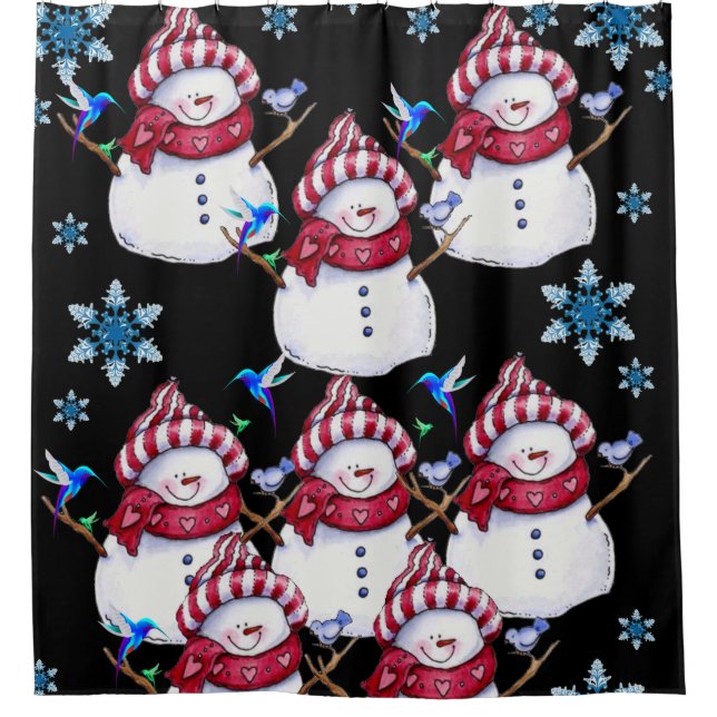 Kinderschneemann Duschvorhang rot-weiß schwarz (Vorderseite)