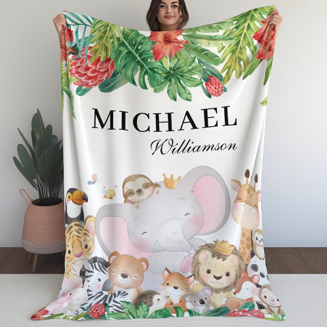 Kinderschuhe mit hübschen Junglebetieren Fleecedecke (Blanket for Kids with Lovely Jungle Animals (L))