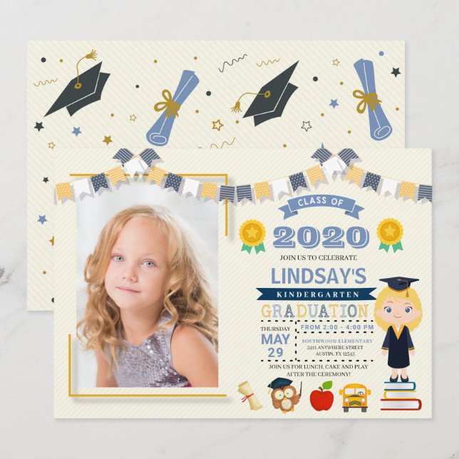 Kinderschule Abschluss Foto Einladung (Vorne/Hinten)