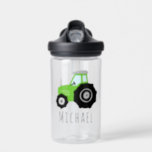 Kinderschule für grüne Transporttechnik Trinkflasche<br><div class="desc">Dieses niedliche und coole Kinderwasserflaschendesign zeichnet sich durch einen farbenfrohen grünen Traktor-Cartoon aus und kann mit dem Namen Ihres Jungen personalisiert werden. Ideal für Traktor- oder Bauernliebhaber,  ideal für Vorschulkinder,  Kindergärten oder ein Geschenk für die ganze Schule! Karo in unserem Shop für andere niedliche Designs.</div>