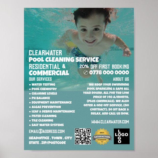 Kinderschwimmerportrait, Reinigung des Schwimmbade Poster (Vorne)