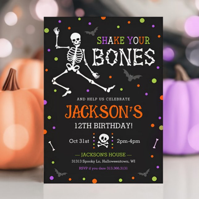 Kinderskelett Halloween Geburtstagseinladung Einladung (Skeleton Kids Halloween Party Invitation)