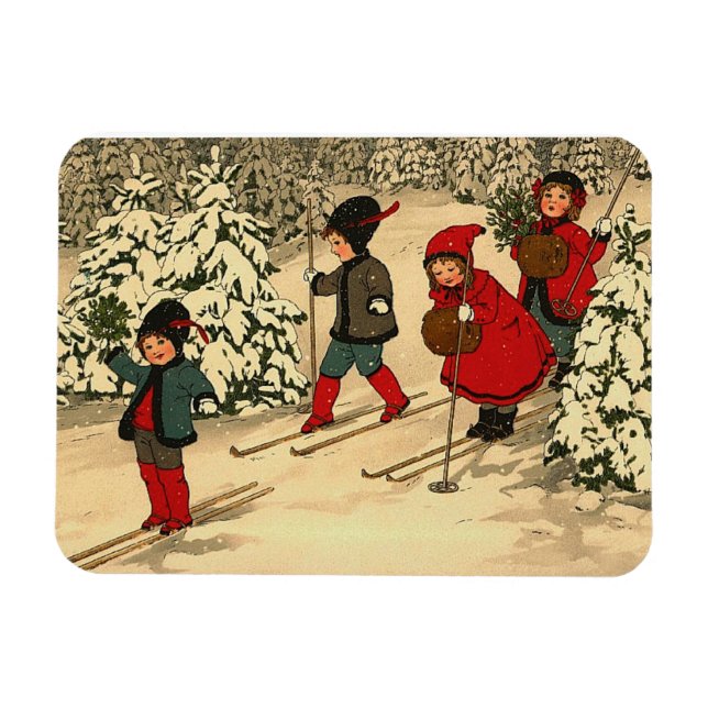 Kinderski, eine Vintage Winterlandschaft Magnet (Horizontal)