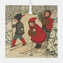 Kinderski, eine Vintage Winterlandschaft Ornament Aus Glas