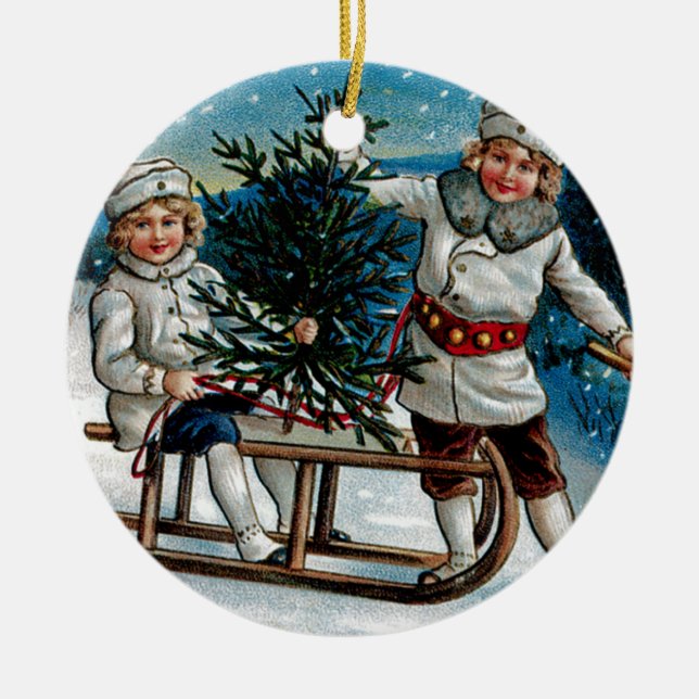 KinderSledding Keramik Ornament (Vorne)