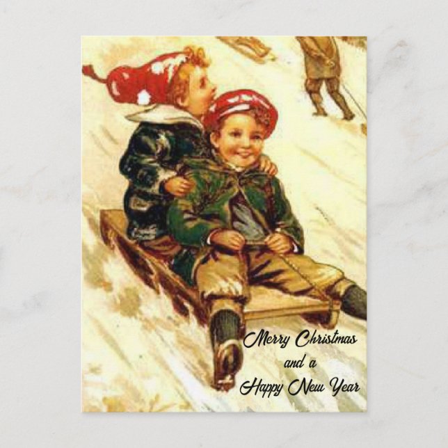 Kinderspass Vintag aussehen Frohe Weihnachten Postkarte (Vorderseite)