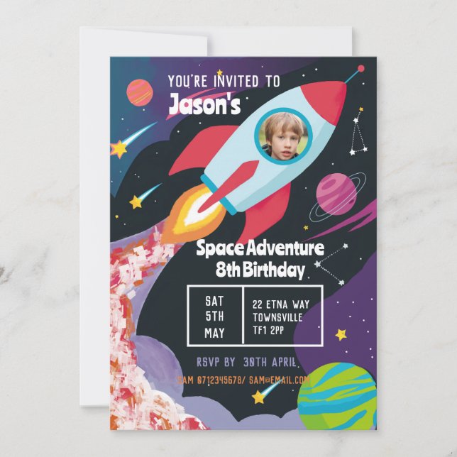 Kinderspiel Weltraumabenteuer Party Rocket Scienti Einladung (Vorderseite)