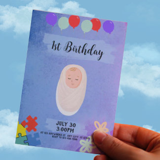 Kinderspiele bunter Himmel 1. Geburtstag Einladung