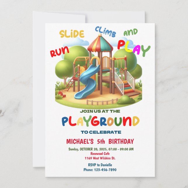 Kinderspielplatz Einladung, Park Party Einladung (Vorderseite)