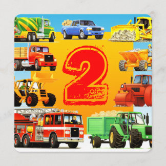 Kinderspielzeug-Bauwagen 2. Geburtstag Party Einladung