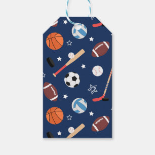 Kindersportgeräte-Muster auf blau Geschenkanhänger