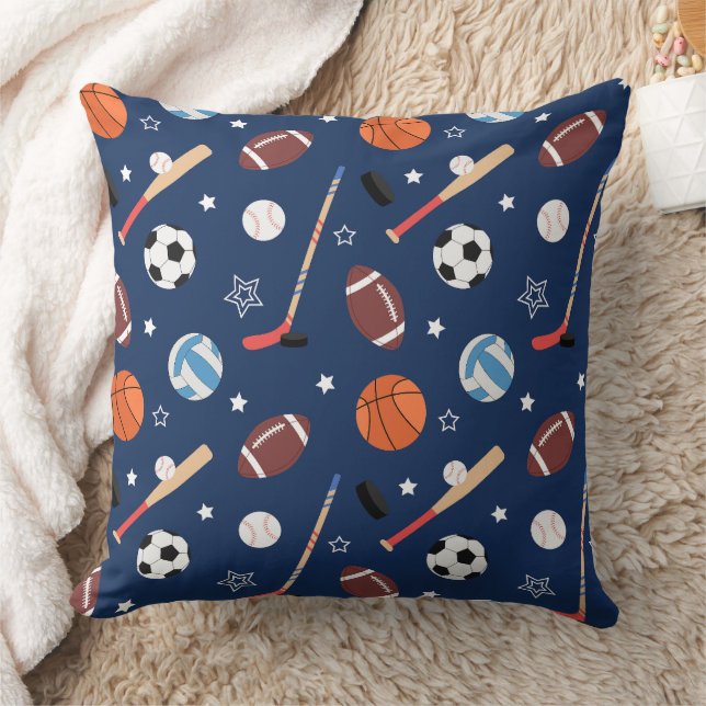 Kindersportgeräte-Muster auf blau Kissen (Decke)