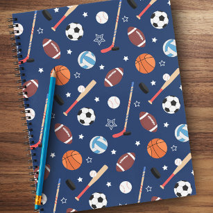 Kindersportgeräte-Muster auf Blue School Notizbuch
