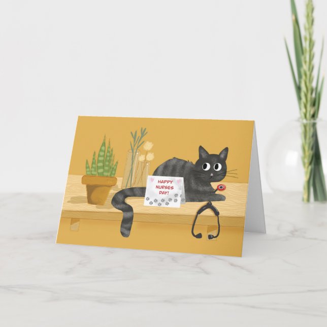 Kindertageskatze mit Stethoskop und Pflanze Karte (Vorderseite)