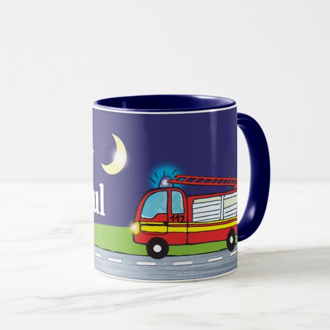 Kindertasse - Feuerwehr Nacht | personalisierbare Tasse (VorderseiteRechts)