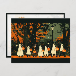 Kindertrick oder Behandlung zu Halloween Feiertagspostkarte