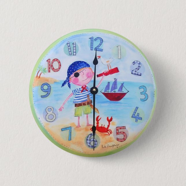 Kinderuhr-Art-Knopf - 'der Pirat " Button (Vorderseite)