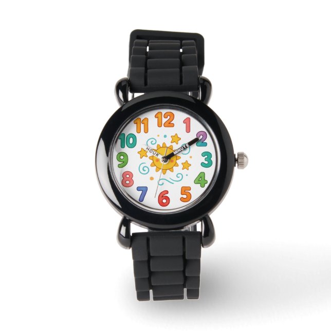 Kinderuhr - Cartoon-Stil Fun Clock Face Armbanduhr (Vorderseite)