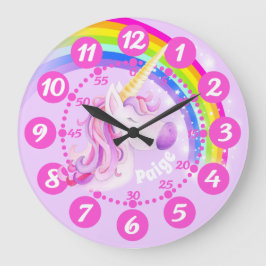 Kinderuhr für Einhorn- und Regenbogen, lila, rosa Große Wanduhr