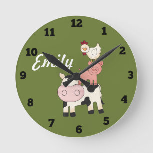 Kinderuhr für Landtiere Runde Wanduhr