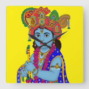 Kinderuhr Krishna an der Wand Quadratische Wanduhr